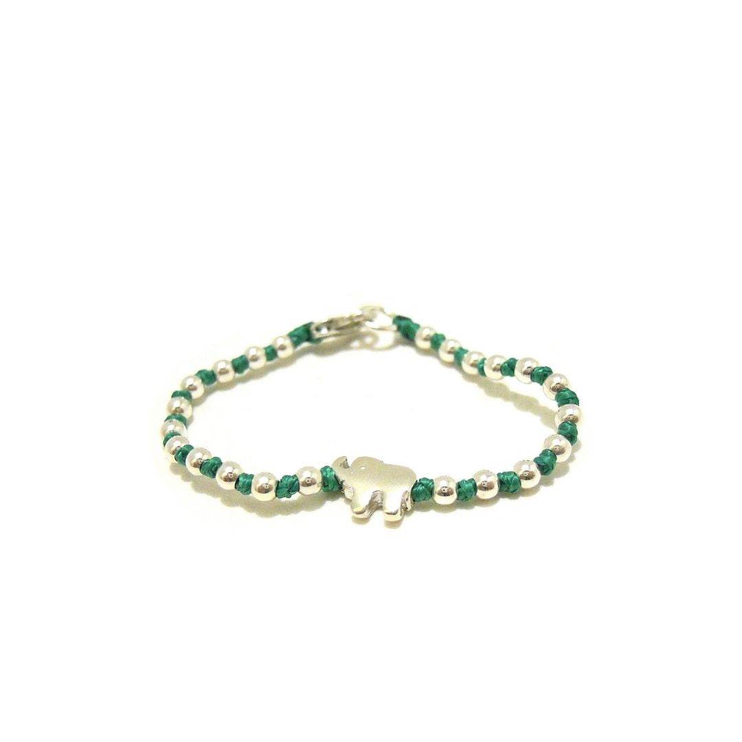 Philip Jones Bracciale Con Ciondolo Elefante In Avventurina Verde E Zirconi