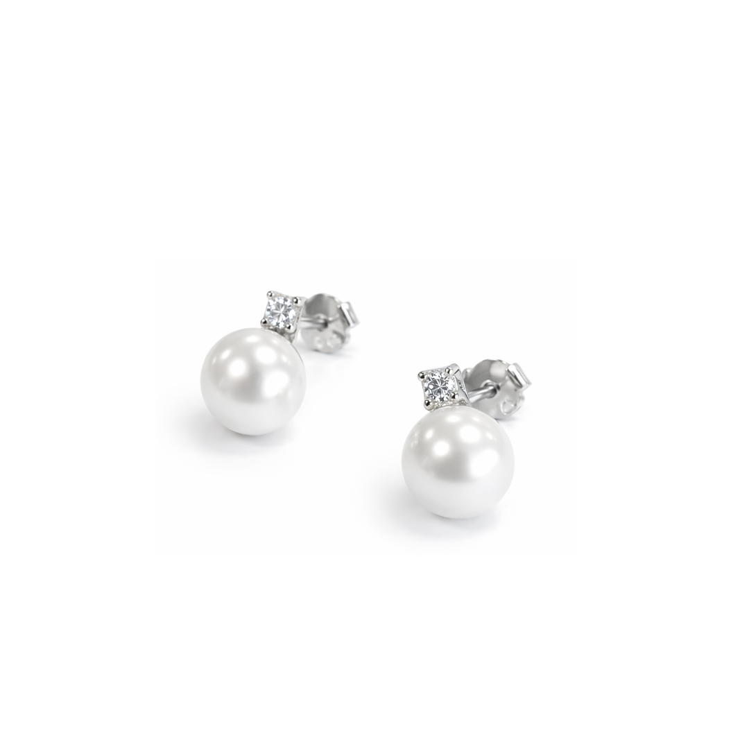 Orecchini perle bianche 6mm e zircone - OR852