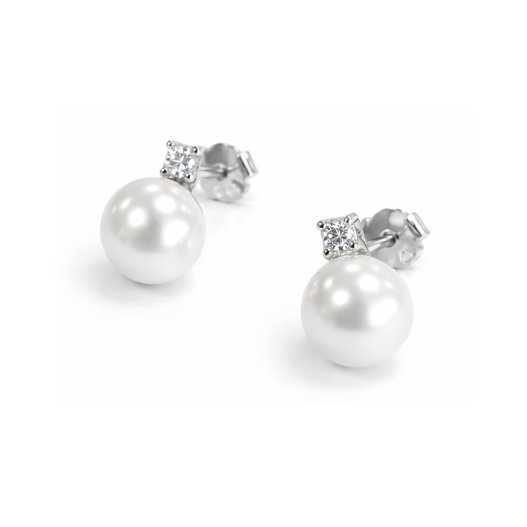 Orecchini perle bianche 8mm e zircone - OR853