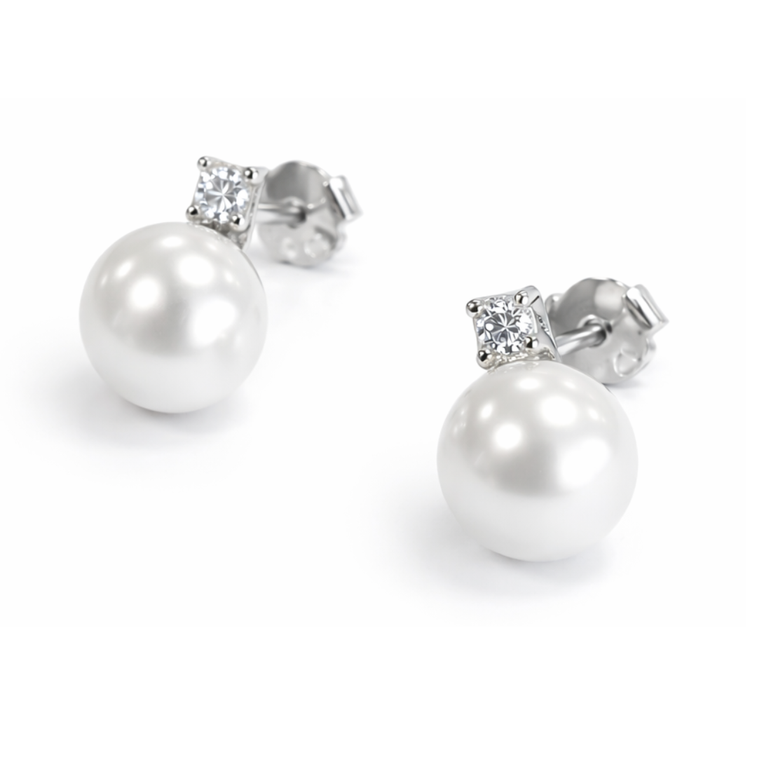 Orecchini perle bianche 10mm e zircone - OR854