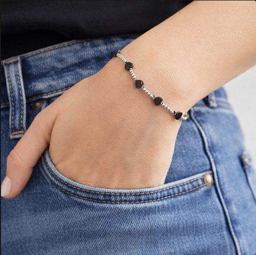Bracciale spadino San Valentino cuori ematite - SPBR759