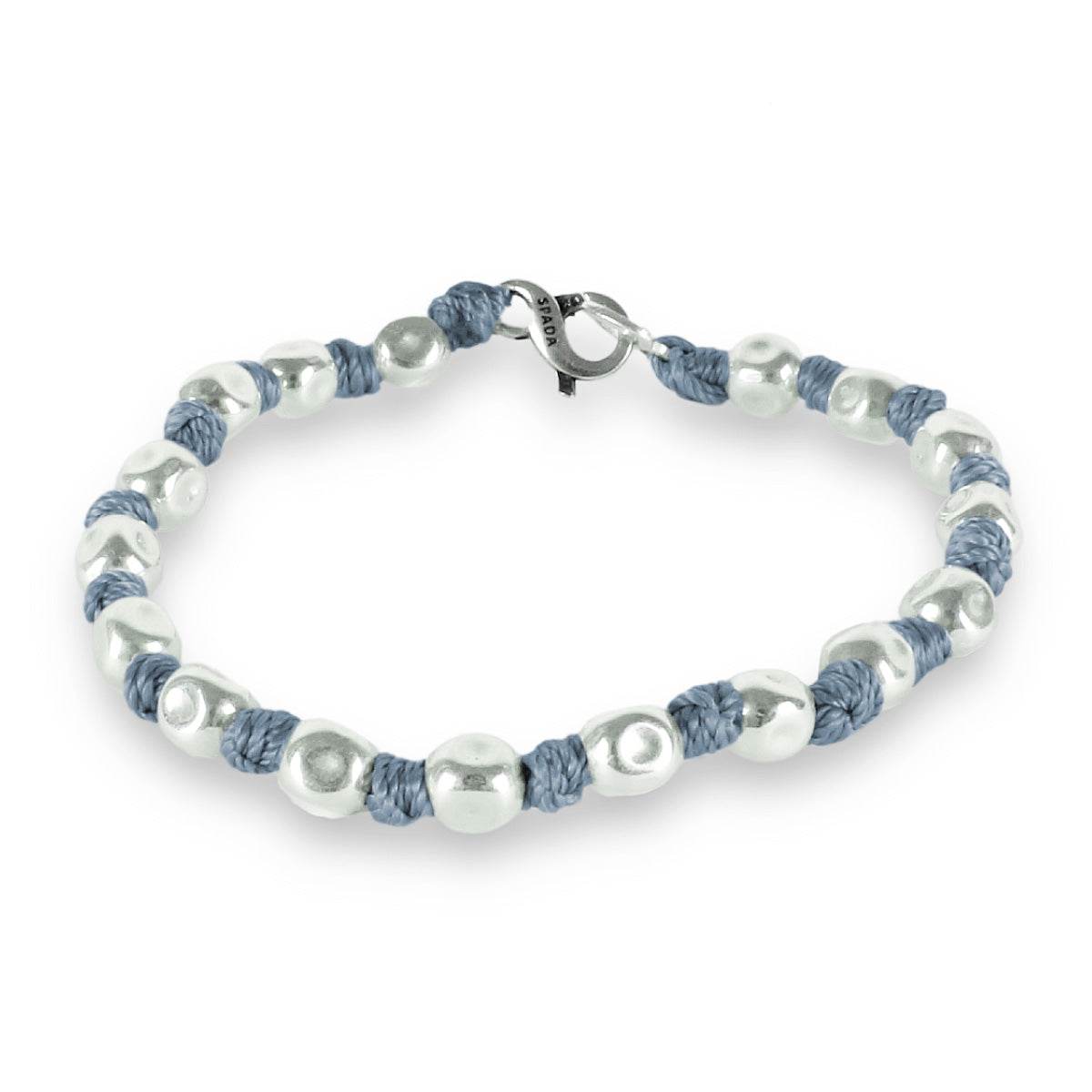 VLNET Bracciale Spadarella Unisex – Cotone Nautico Azzurro E Pepite D'Argento 925 – Fatto A Mano In Italia (19 Cm)