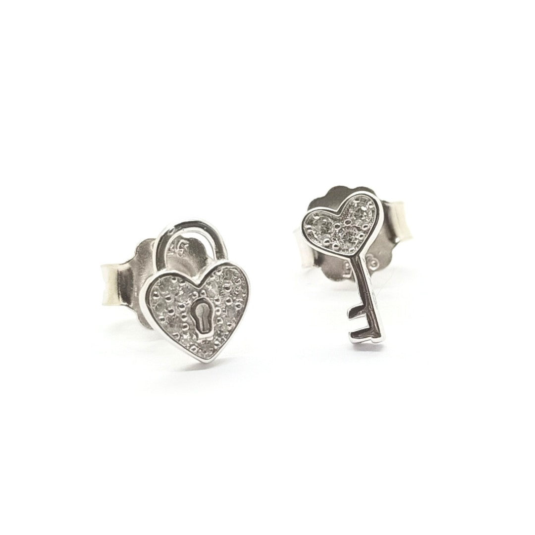 Cubic Zirconia Lock and Key Stud Earrings - OR833