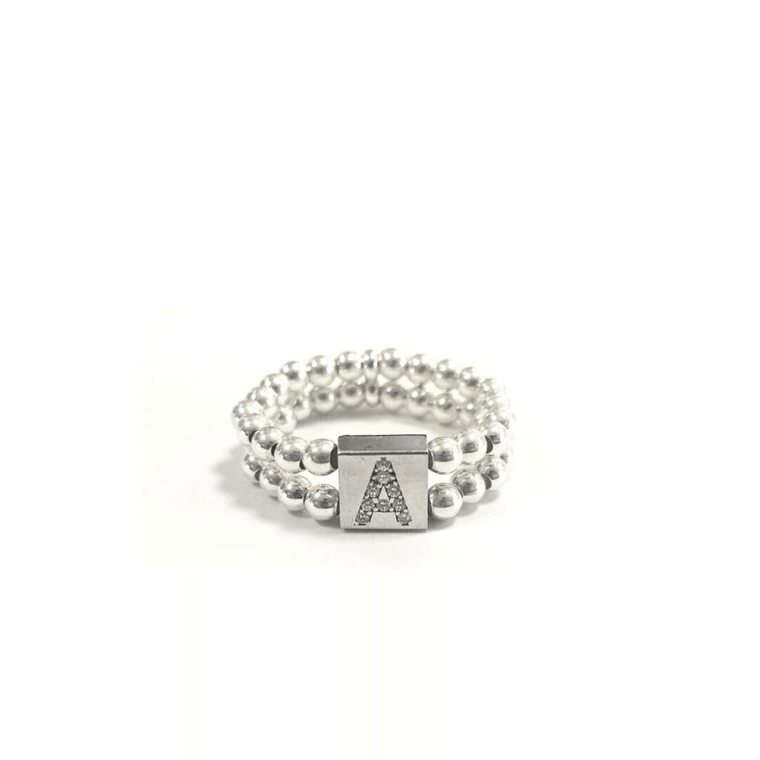 Anello elastico con letterina di zirconi - SPAN58 - Spadarella Gioielli